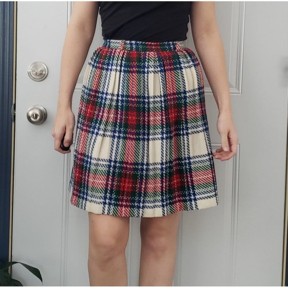 60s/70s Plaid Handmade Pleated Mini Skirt